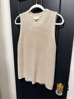 LOFT Open-Stitch Sleeveless Sweater - Beige/Cream